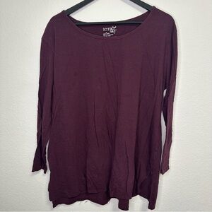 Terra & Sky Burgundy Long Sleeve Shirt with Subtle Gray Stripes – Size 1X